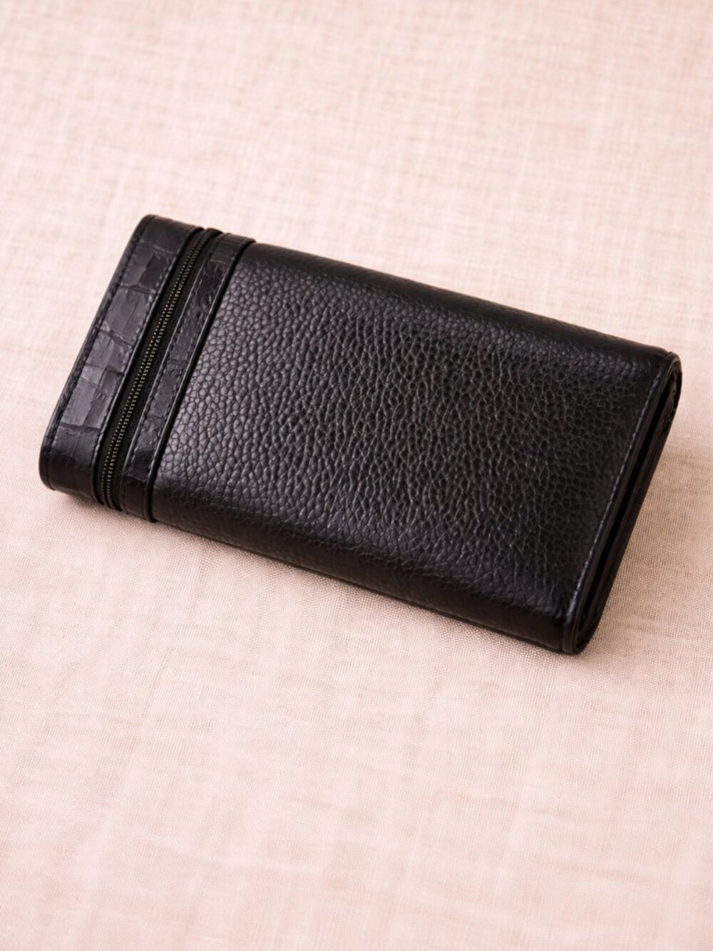 Brighton Black Leather Tri-Fold Wallet Organizer Large Croc Pebbled
